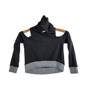 Hollister Cold Shoulder Waist Length Hoodie Women's Size medium Black Gray